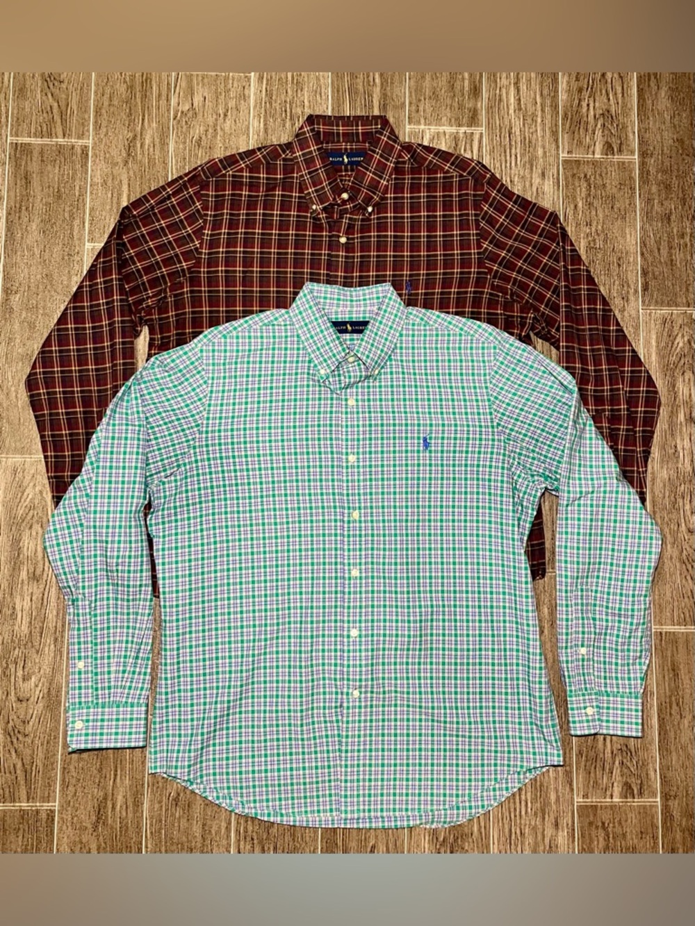 Lot Of 2 Ralph Lauren Gingham Check Long Sleeve Button Shirts Men’s Large Cotton